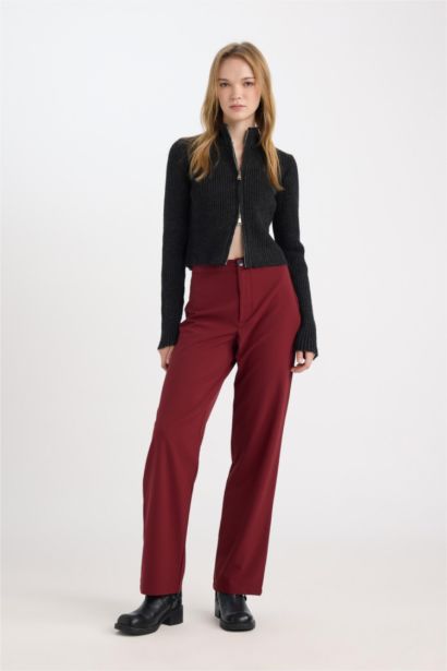 Wide Leg Kumaş Pantolon Yüksek Bel Basıc Standart Boy