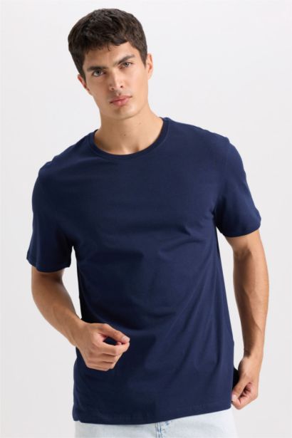 New Regular Fit Bisiklet Yaka Basic Düz Kısa Kollu Tişört