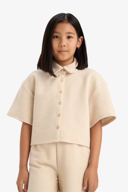 Girl Relax Fit Polo Neck Basic Short Sleeve T-Shirt