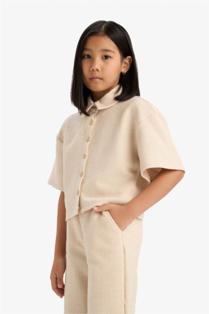 Girl Relax Fit Polo Neck Basic Short Sleeve T-Shirt