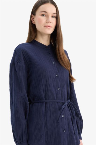 Relax Fit Basic Laced Muslin Long Sleeve Shirt