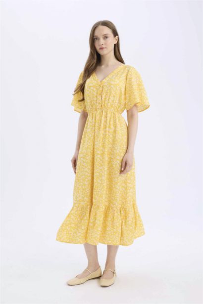 A Cut V-Neck Butterfly Sleeves Dress