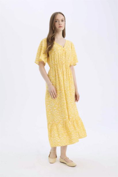 A Cut V-Neck Butterfly Sleeves Dress