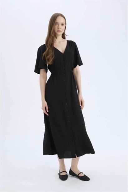 A Cut V-Neck Butterfly Sleeves Dress