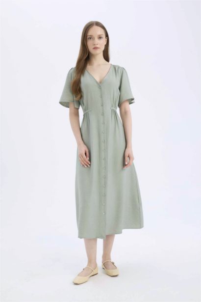 A Cut V-Neck Butterfly Sleeves Dress