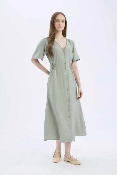 A Cut V-Neck Butterfly Sleeves Dress