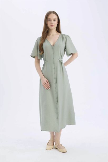A Cut V-Neck Butterfly Sleeves Dress