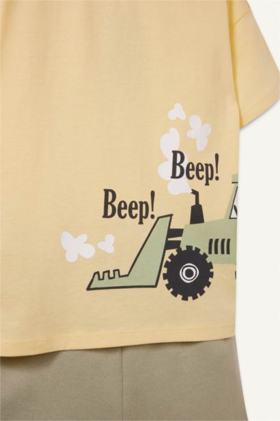 2'li Takım Kısa Kollu Baskılı Tişört Beli Lastikli Şort Erkek Bebek