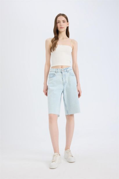 Normal Waist Denim Bermuda Shorts