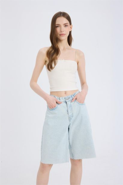 Normal Waist Denim Bermuda Shorts