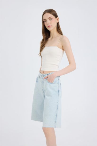 Normal Waist Denim Bermuda Shorts