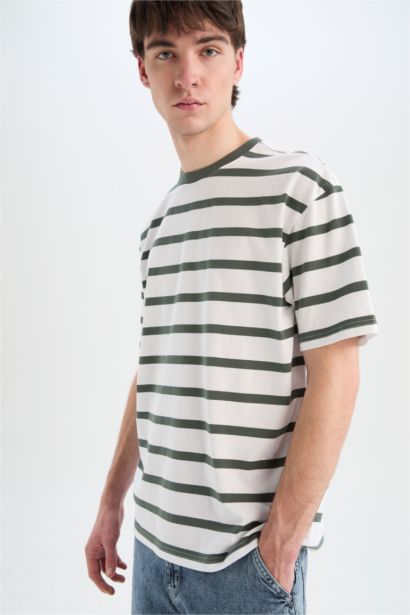 %100 Pamuk Boxy Fit Çizgili Tişört