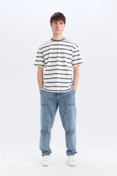 %100 Pamuk Boxy Fit Çizgili Tişört