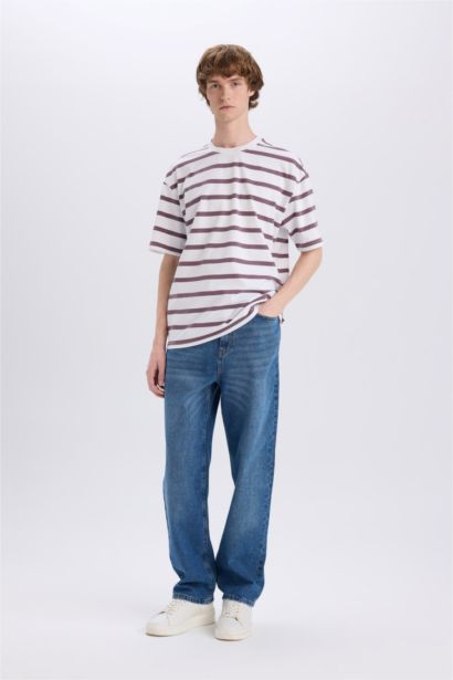 Cotton Boxy Fit Crew Neck Striped T-Shirt