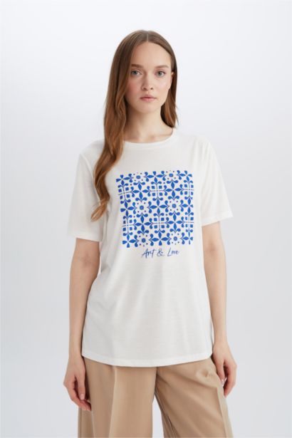 T-shirt imprimé à col rond et manches courtes pour homme