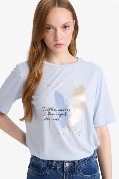 T-shirt imprimé à col rond et manches courtes Coupe régulière