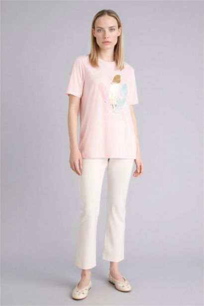 Regular Fit дөңгелек жағалы баспалы қысқа жеңді футболка