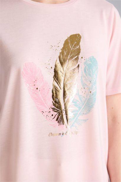 Regular Fit дөңгелек жағалы баспалы қысқа жеңді футболка