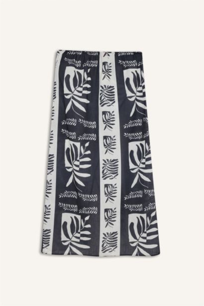 Regular Fit Tropikal Desenli Pamuklu Plaj Eteği