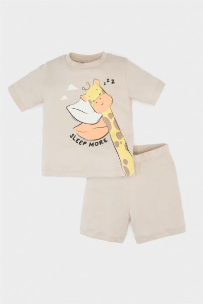 %100 Pamuklu Zürafa Baskılı Pijama Takımı Erkek Bebek
