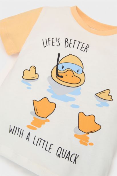 %100 Pamuklu Hayvan Desenli Beli Lastikli Pijama Takımı Erkek Bebek