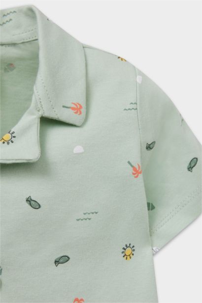 %100 Pamuklu Deniz Baskılı Beli Lastikli Pijama Takımı Erkek Bebek