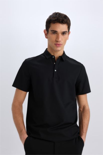 T-shirt Polo slim à manches courtes en tissu gaufré