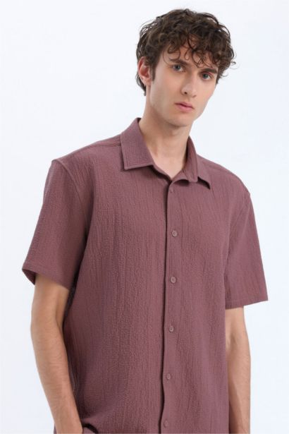 قميص نص كم صيفي مجعد قصة عادية بياقة بولو