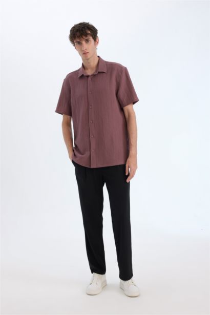 قميص نص كم صيفي مجعد قصة عادية بياقة بولو