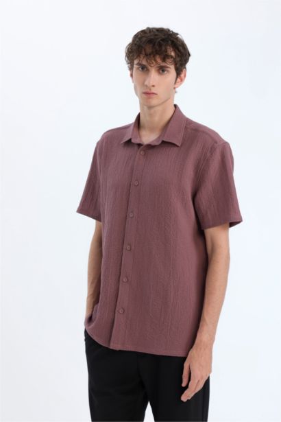 قميص نص كم صيفي مجعد قصة عادية بياقة بولو