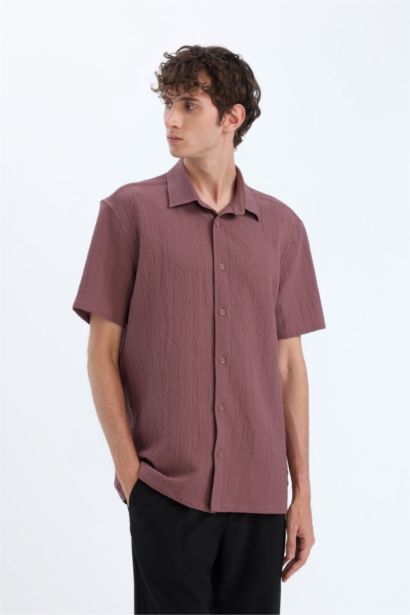 قميص نص كم صيفي مجعد قصة عادية بياقة بولو