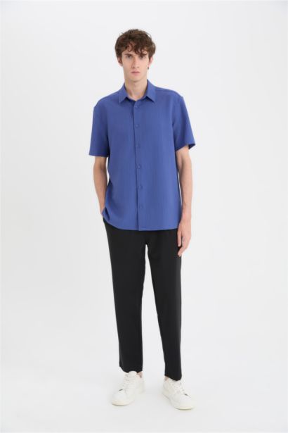 Regular Fit Polo Collar Crinkle Short Sleeve Shirt