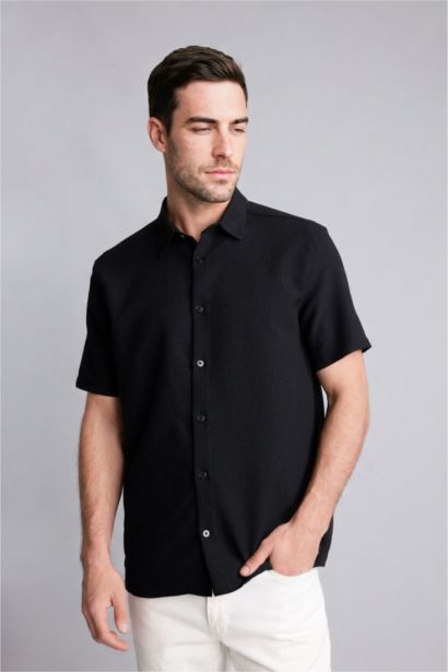 Regular Fit Kısa kollu Kırışık dokulu Gömlek