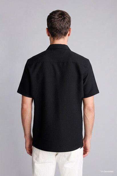 Regular Fit Polo Collar Crinkle Short Sleeve Shirt