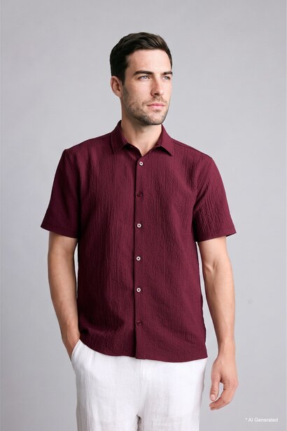 Regular Fit Polo Collar Crinkle Short Sleeve Shirt