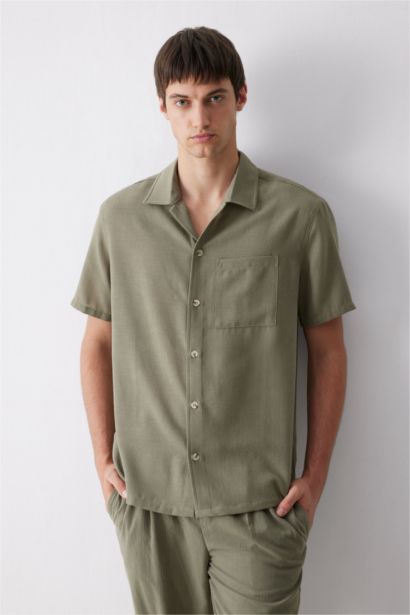 Relax Fit Polo Neck Linen Look Summer Shirt