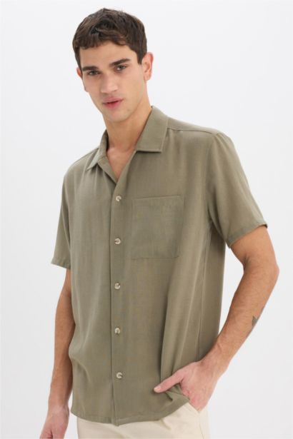 Relax Fit Polo Neck Linen Look Summer Shirt