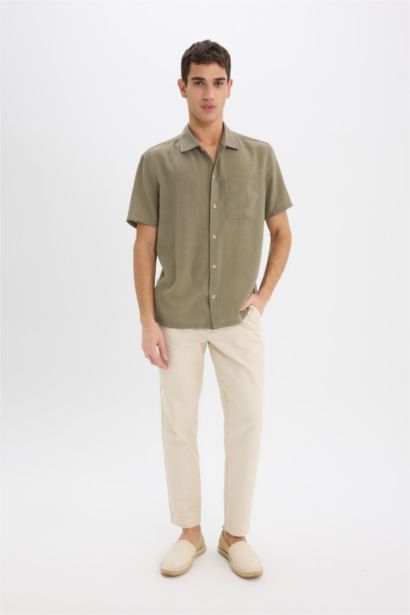 Relax Fit Polo Neck Linen Look Summer Shirt