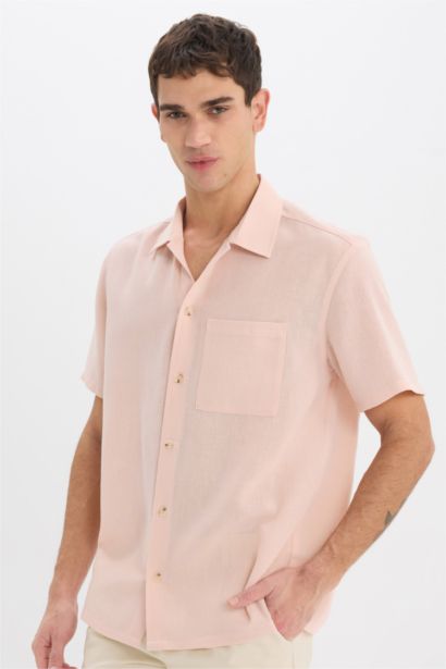 Relax Fit Polo Collar Linen Look Summer Shirt