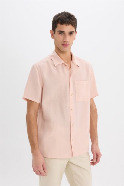 Relax Fit Polo Collar Linen Look Summer Shirt