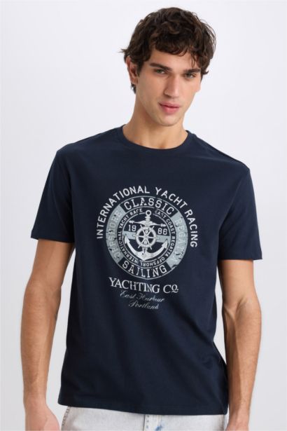 T-shirt en coton imprimé à col rond et manches courtes Coupe régulière