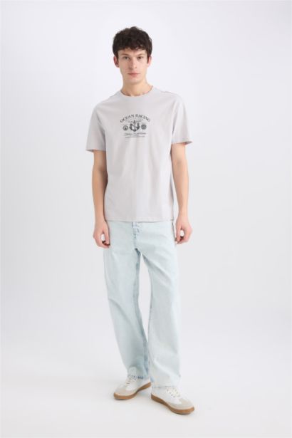 تيشيرت قطن قصة عادية برقبة مستديرة