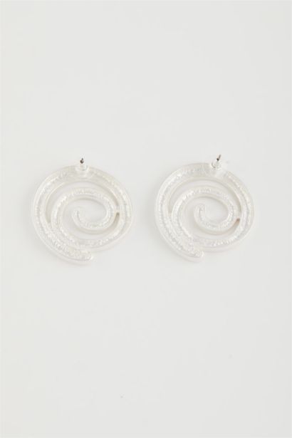 Kadın Spiral Motifli Mat Silver Küpe