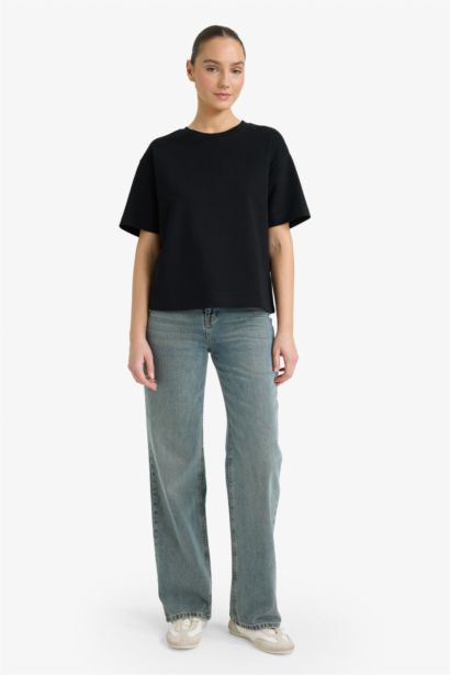 تيشيرت سادة نص ردن اوفر سايز بياخة مستديرة