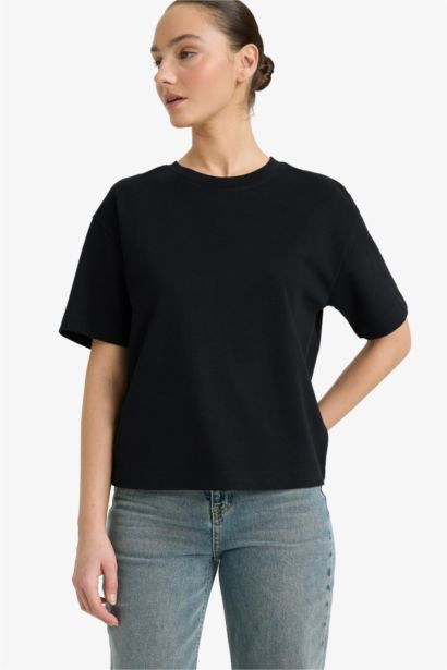 تيشيرت سادة نص ردن اوفر سايز بياخة مستديرة