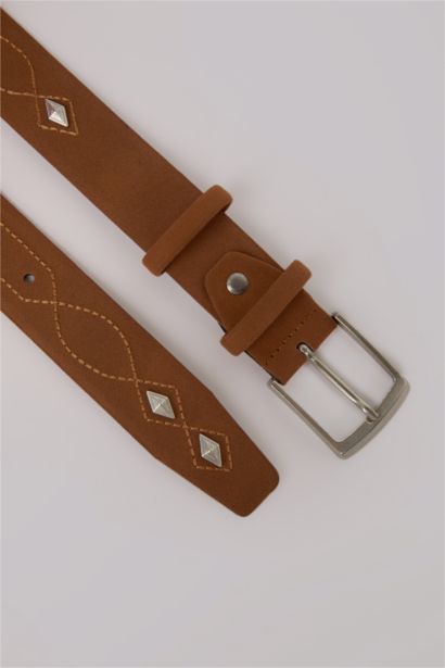 Woman Rectangle Clasp Faux Leather Denim Belt