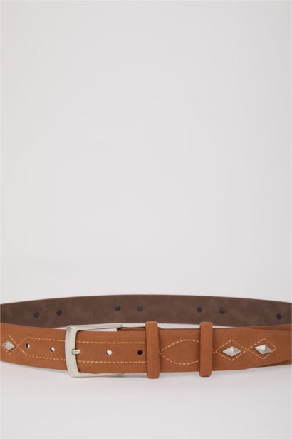Woman Rectangle Clasp Faux Leather Denim Belt
