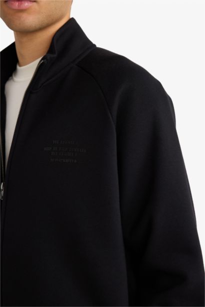 Boxy Fit High Neck Soft Inside Zip -Up Sweatshirt