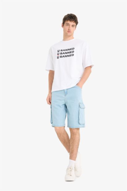 Cotton Cargo Fit Denim Bermuda Shorts