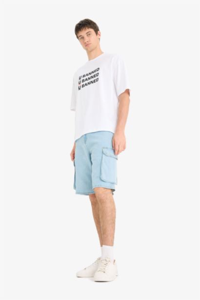 Cotton Cargo Fit Denim Bermuda Shorts